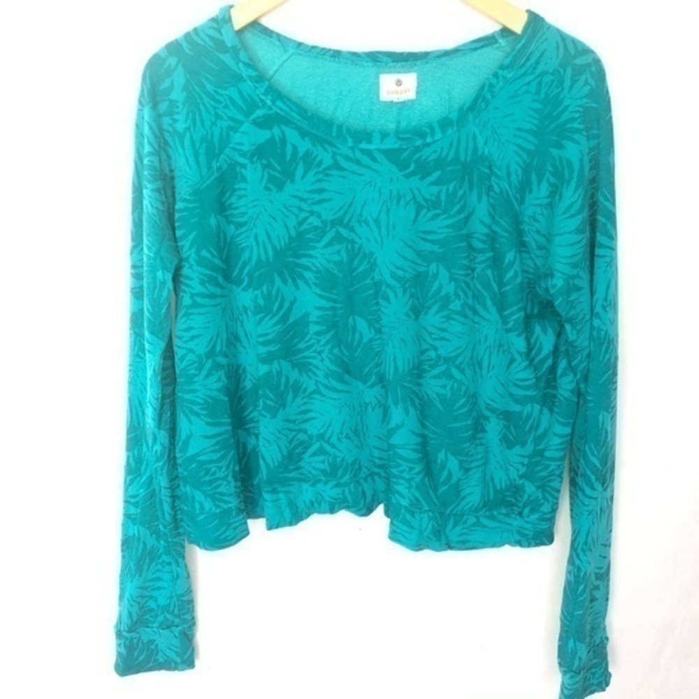 Sundry Green Palm Tree Leaves Sweater Crop 3